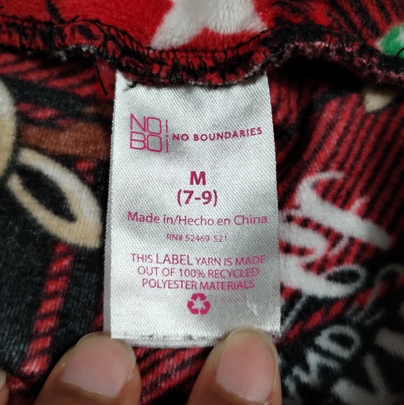 •No Boundaries Junior's M Size 7-8 Christmas Red Plaid Reindeer Fleece Leggings - Picture 7 of 16